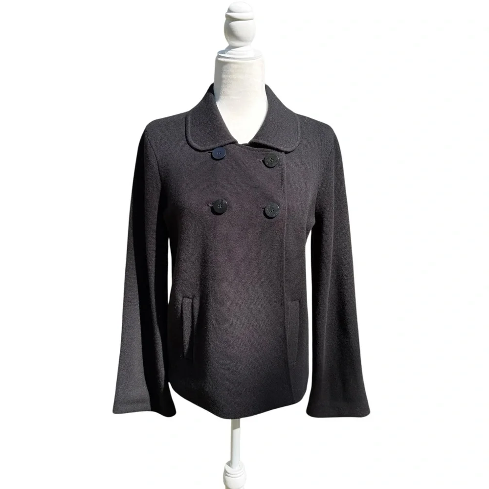 Talbots Chic Black Double-Breasted Fully Lined Merino Wool Sweater Jacket - Picture 2 of 8